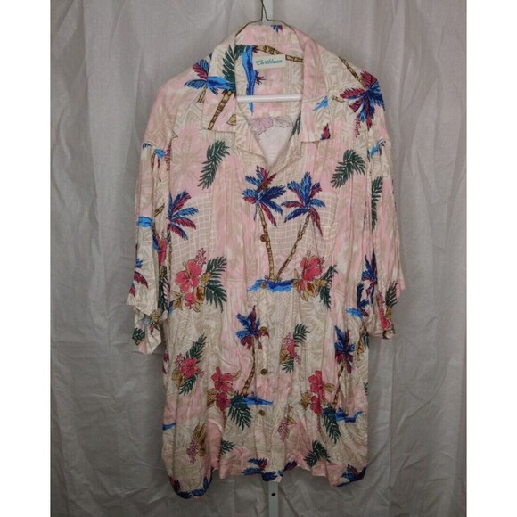 Caribbean Hawaiian Aloha Shirt Size 3XB Pink Palm Trees - Picture 1 of 5